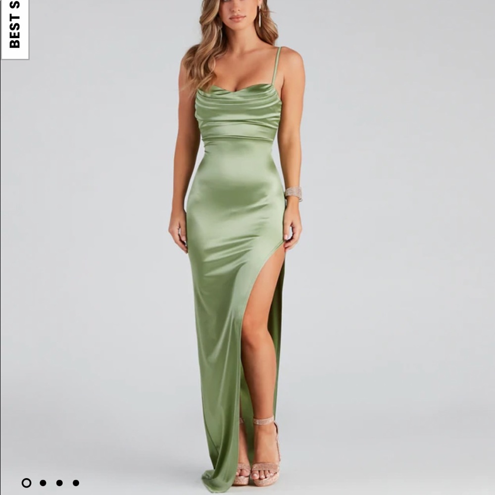 Windsor Satin Sage Green Prom Dress